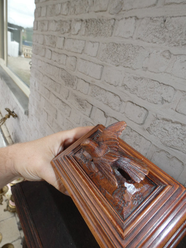 Antique black forest wood carved birds jewelry box