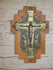 Antique Religious brass on wood wall plaque crucifix angels rare