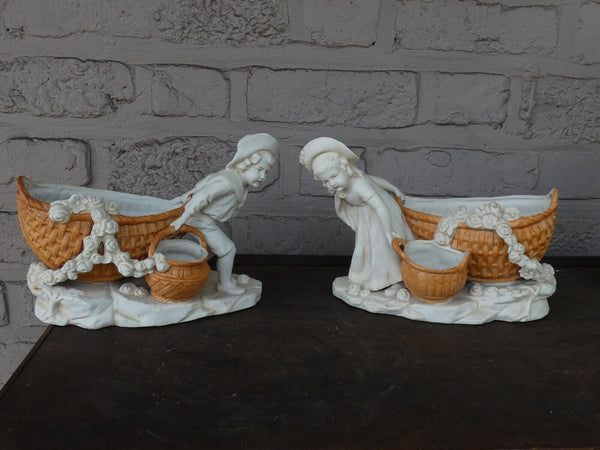 Vintage pair  1960 german planter vase figurine statue  children