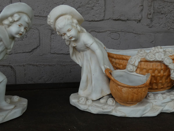 Vintage pair  1960 german planter vase figurine statue  children