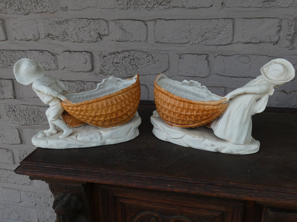 Vintage pair  1960 german planter vase figurine statue  children