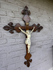 Antique XL 35"  wood carved crucifix religious dated 1924 chalk christ corpus