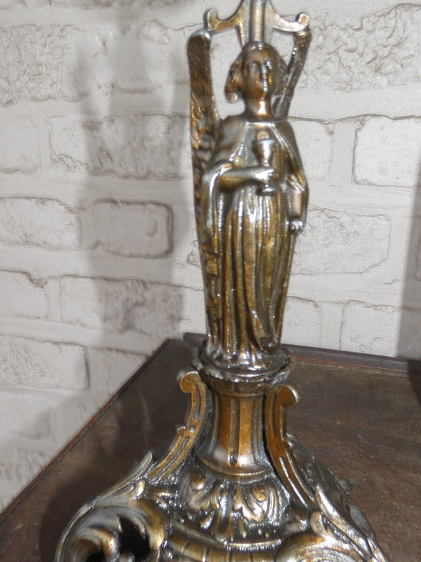 Antique bronze religious candelabra angel figurine