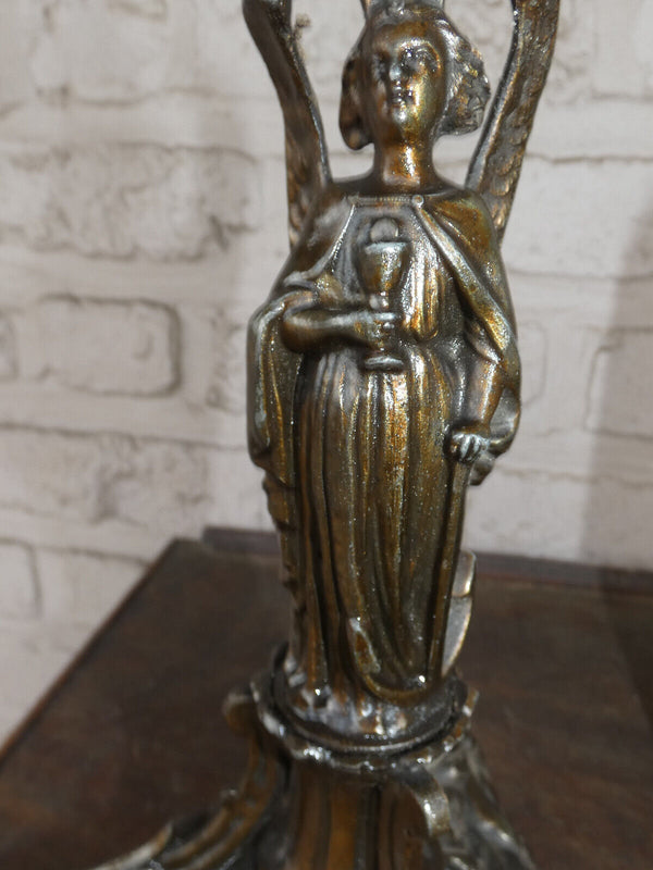 Antique bronze religious candelabra angel figurine