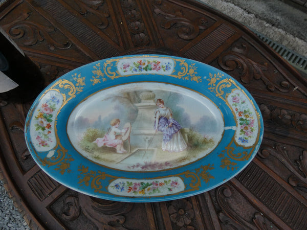 Antique Sevres porcelain hand paint Romantic putti scene plate tray