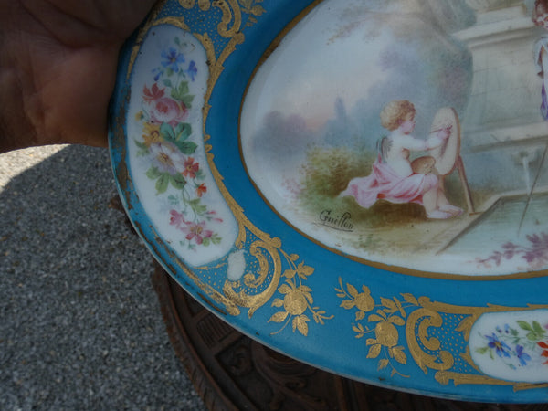 Antique Sevres porcelain hand paint Romantic putti scene plate tray