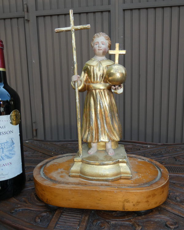 Antique 19thc rare Terracotta gold gilt young jesus figurine sculpture religious