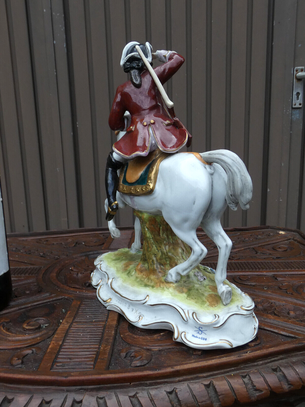 German Scheibe alsbach marked porcelain Horse hunter Statue sculpture