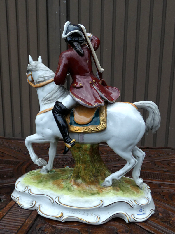 German Scheibe alsbach marked porcelain Horse hunter Statue sculpture