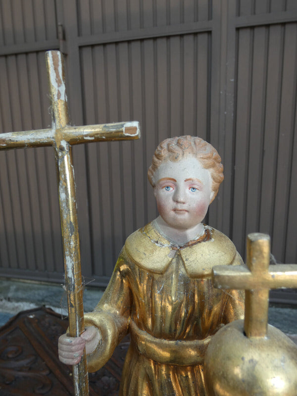 Antique 19thc rare Terracotta gold gilt young jesus figurine sculpture religious