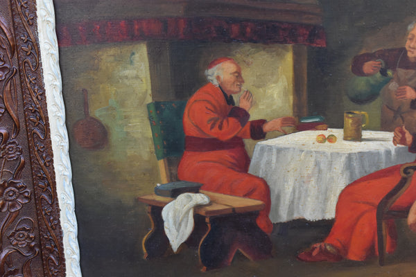 Antique oil on panel religious painting cardinals interior scene signed flemish
