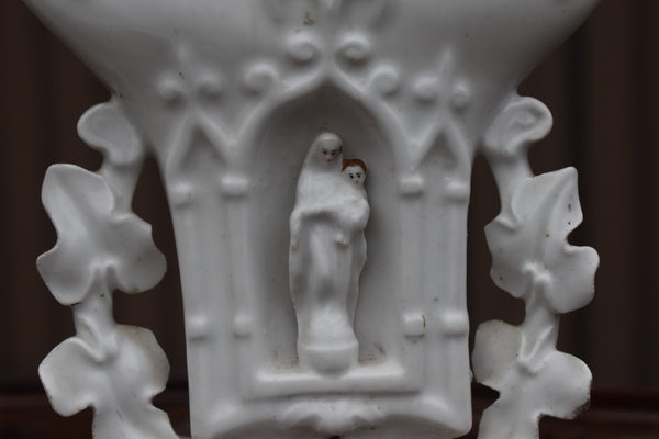 Pair antique french religious porcelain Vases niche Saint joseph mary set