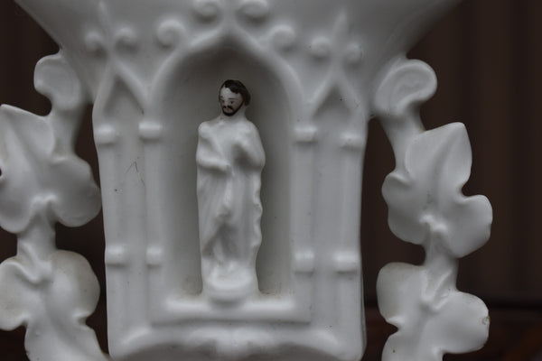 Pair antique french religious porcelain Vases niche Saint joseph mary set