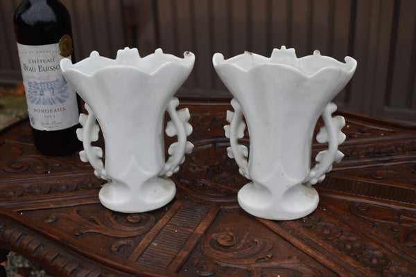 Pair antique french religious porcelain Vases niche Saint joseph mary set