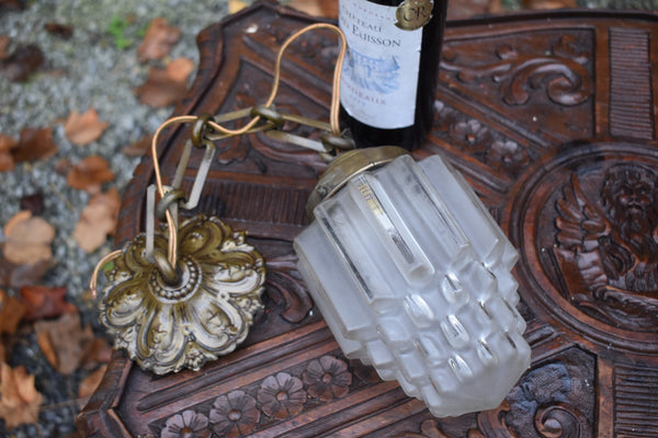 Vintagte 1960 Skyscraper glass Lantern lamp chandelier