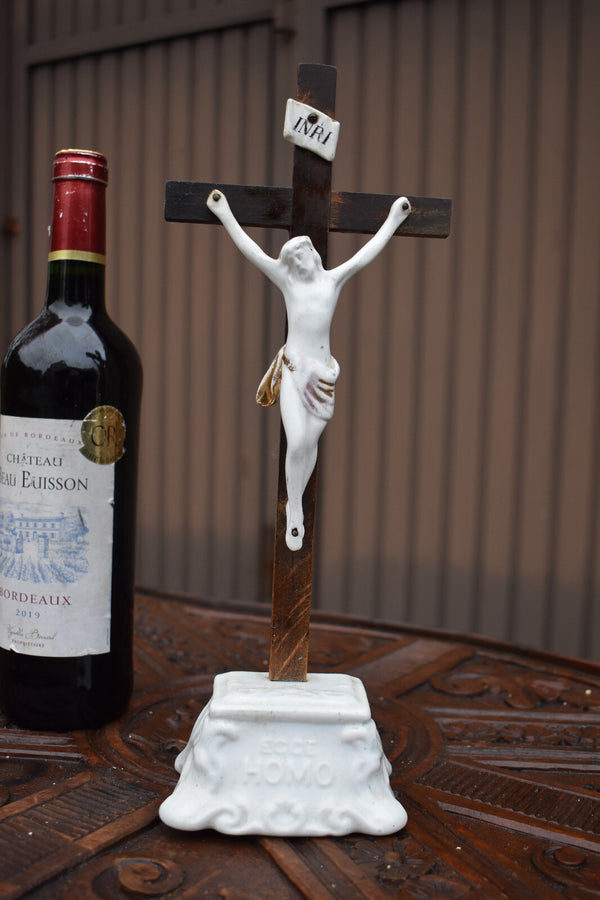 Antique Petrus regout maastricht porcelain ecce homo Crucifix religious
