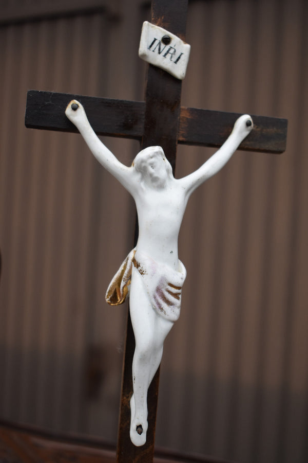 Antique Petrus regout maastricht porcelain ecce homo Crucifix religious