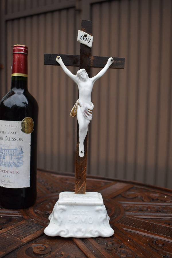 Antique Petrus regout maastricht porcelain ecce homo Crucifix religious