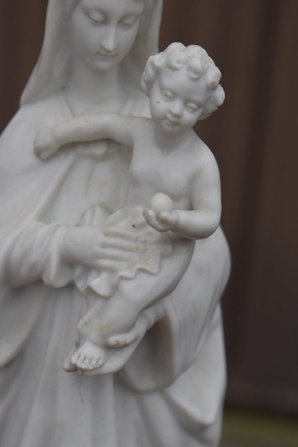 Antique french bisque porcelain madonna child statue