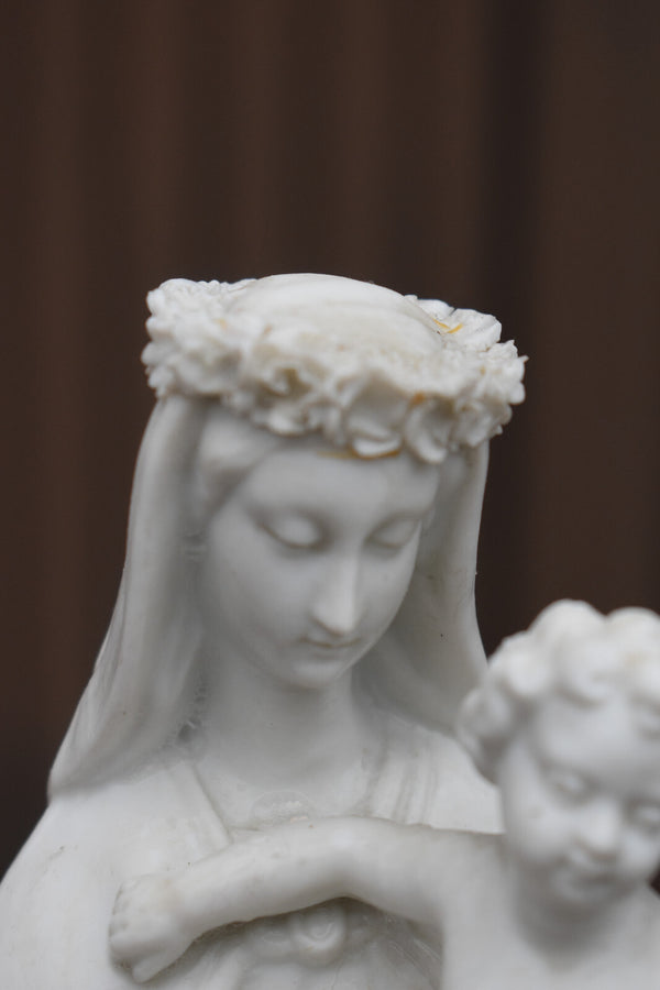 Antique french bisque porcelain madonna child statue
