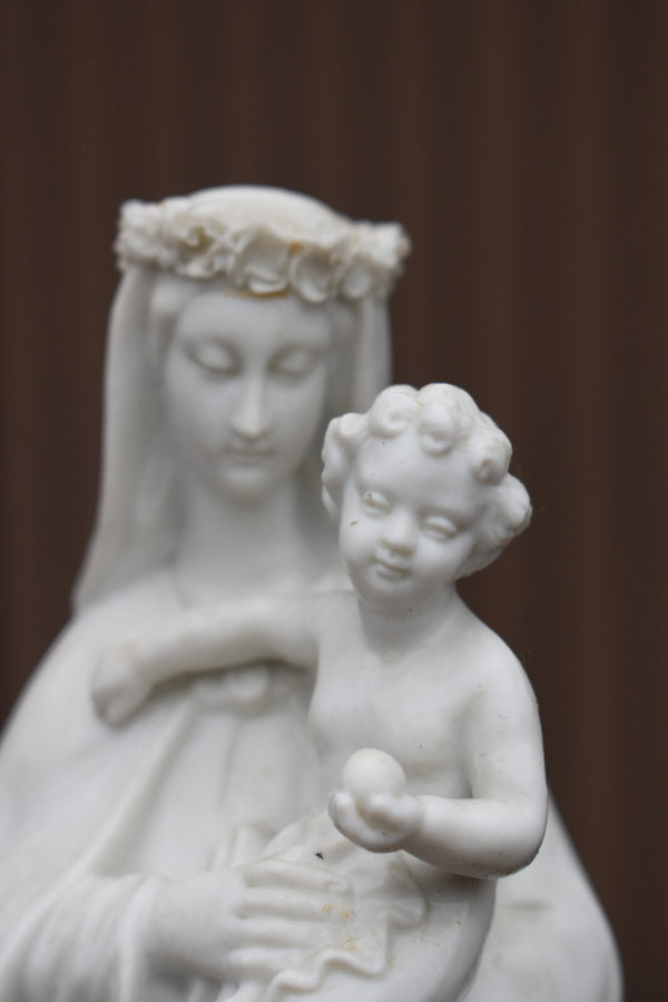 Antique french bisque porcelain madonna child statue