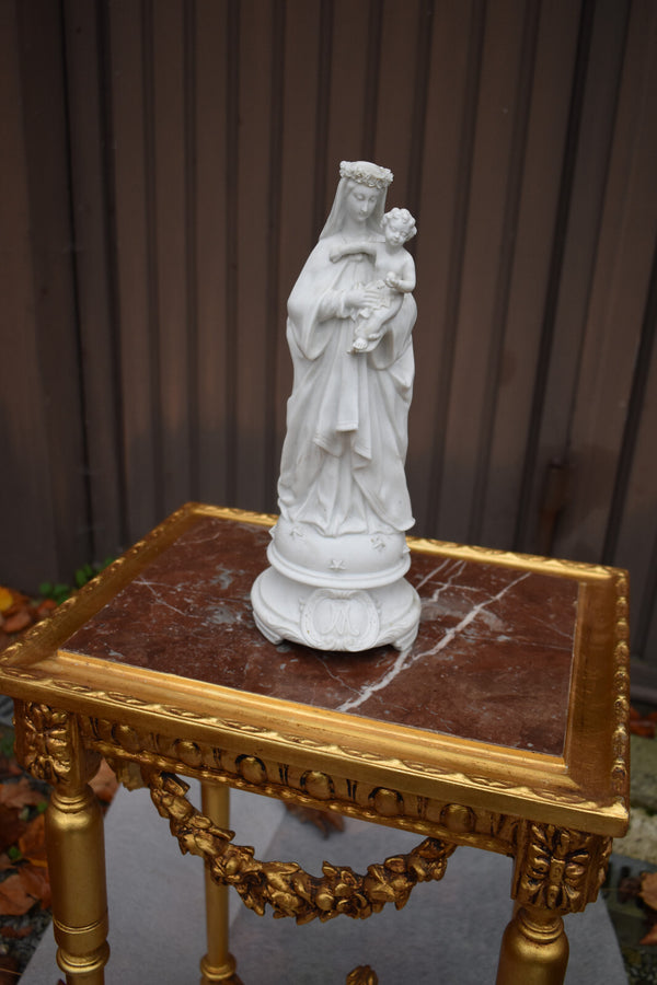 Antique french bisque porcelain madonna child statue