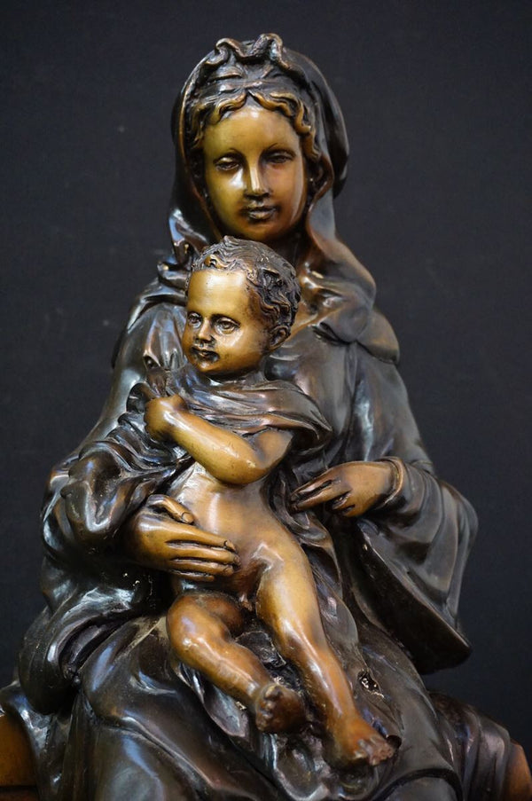 Large Bronze Moreau signed MAdonna with child sculpture statue