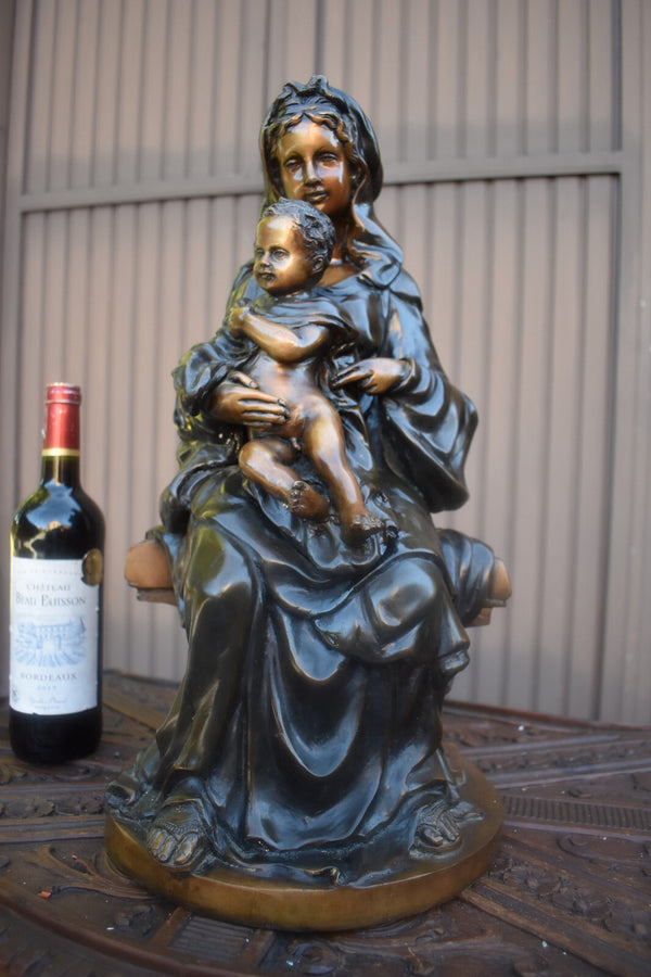 Large Bronze Moreau signed MAdonna with child sculpture statue