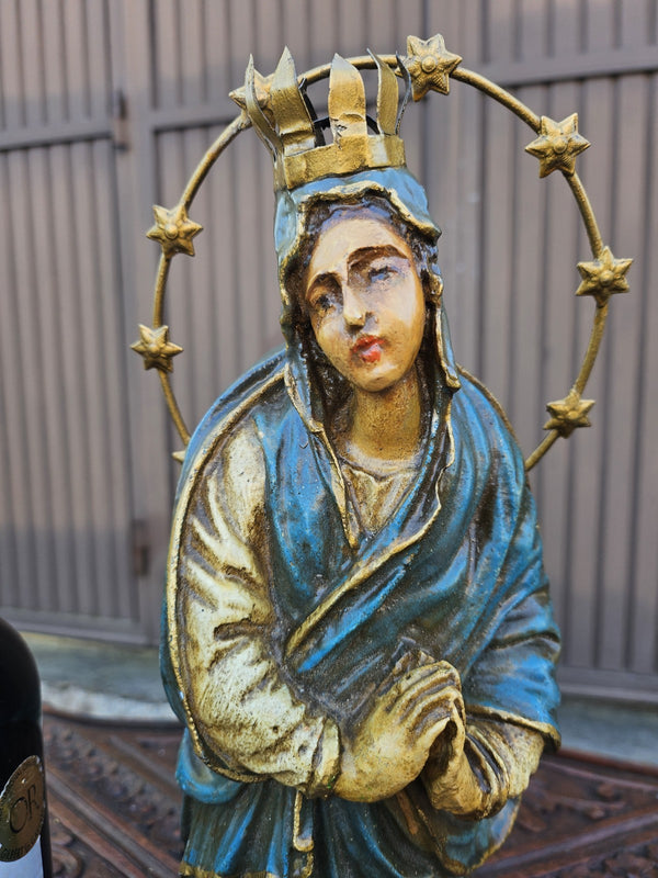 Antique Chalk saint MAdonna halo figurine statue religious