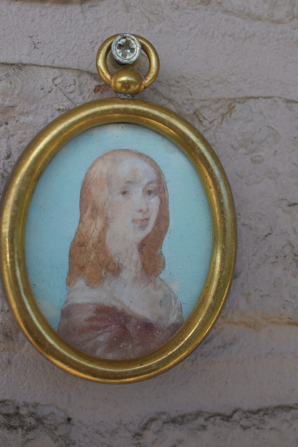 Antique 19thc Miniature portrait lady frame