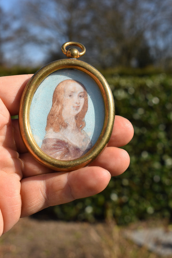 Antique 19thc Miniature portrait lady frame