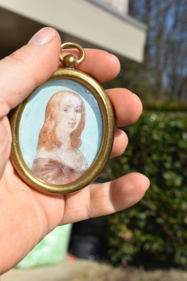 Antique 19thc Miniature portrait lady frame