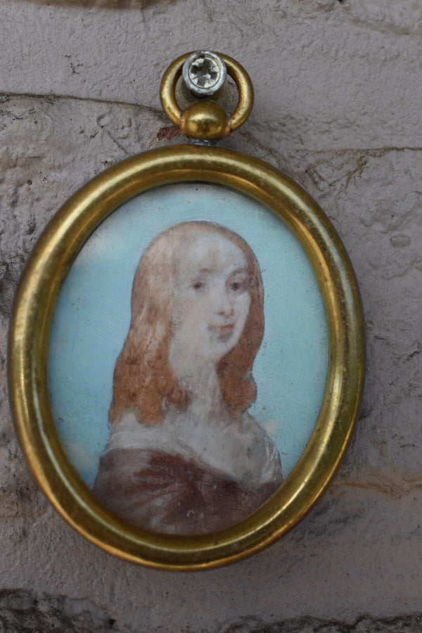 Antique 19thc Miniature portrait lady frame