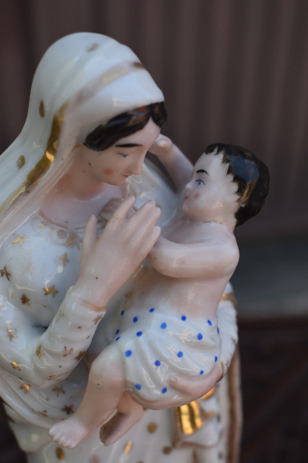 Antique French vieux paris porcelain madonna statue