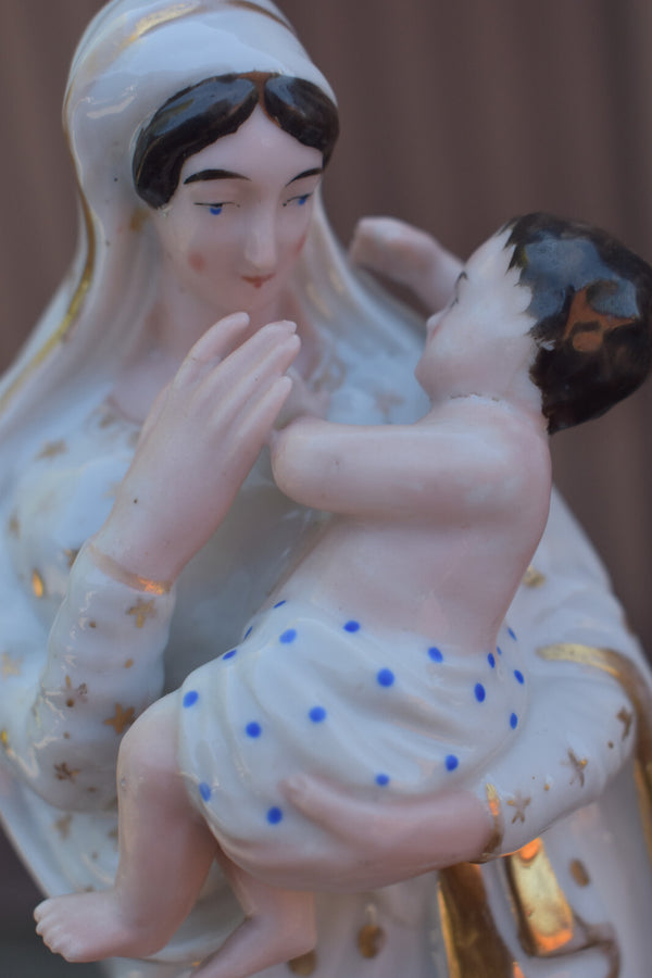 Antique French vieux paris porcelain madonna statue