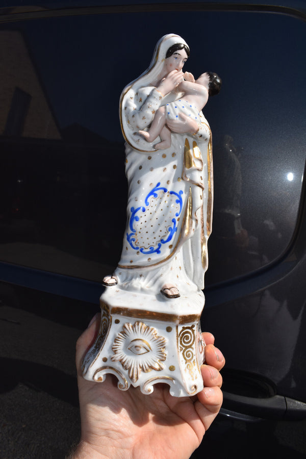 Antique French vieux paris porcelain madonna statue