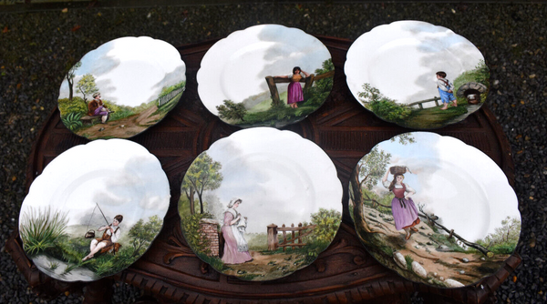Set 6 antique french Haviland limoges marked hand paint plate signed