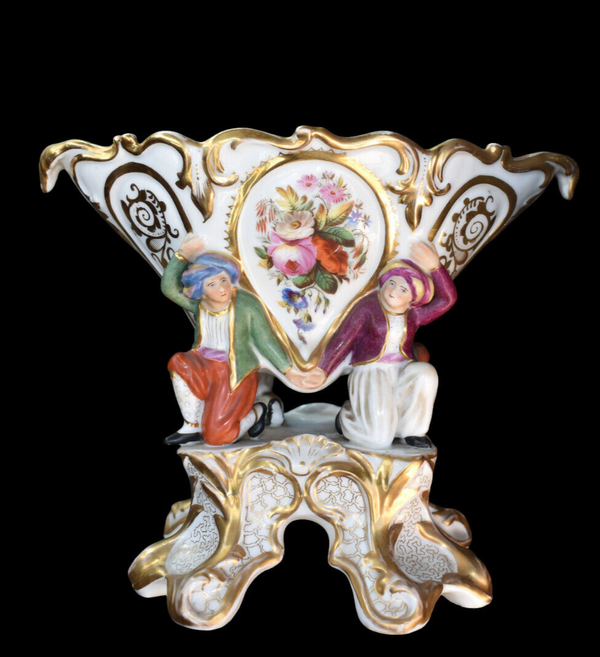 Antique 19thc vieux paris porcelain figurine Centerpiece vase jacob petit style
