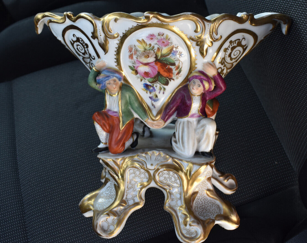 Antique 19thc vieux paris porcelain figurine Centerpiece vase jacob petit style