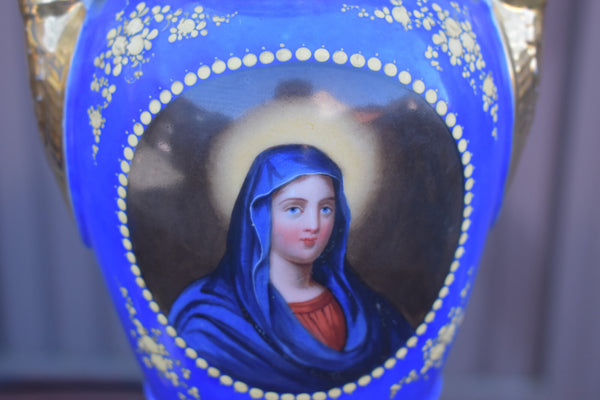 Antique French 19thc vieux paris hand paint jesus mary portrait Vases swans