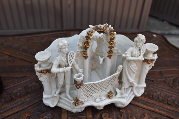 Antique german bisque porcelain planter vase figurine tennis racket statue