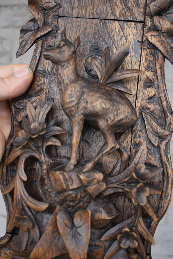 Antique Black forest wood carving wall letter holder deer animal
