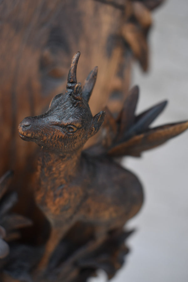 Antique Black forest wood carving wall letter holder deer animal