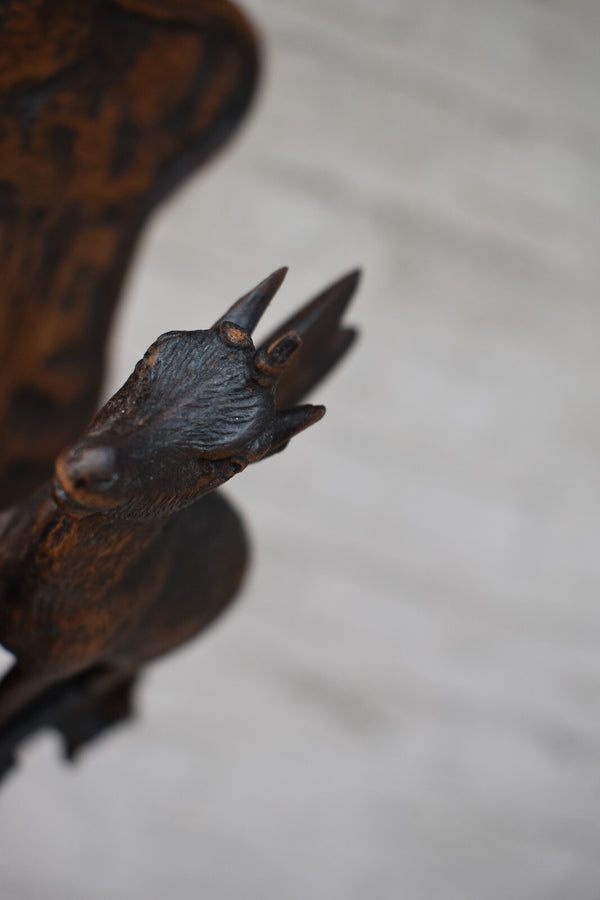 Antique Black forest wood carving wall letter holder deer animal