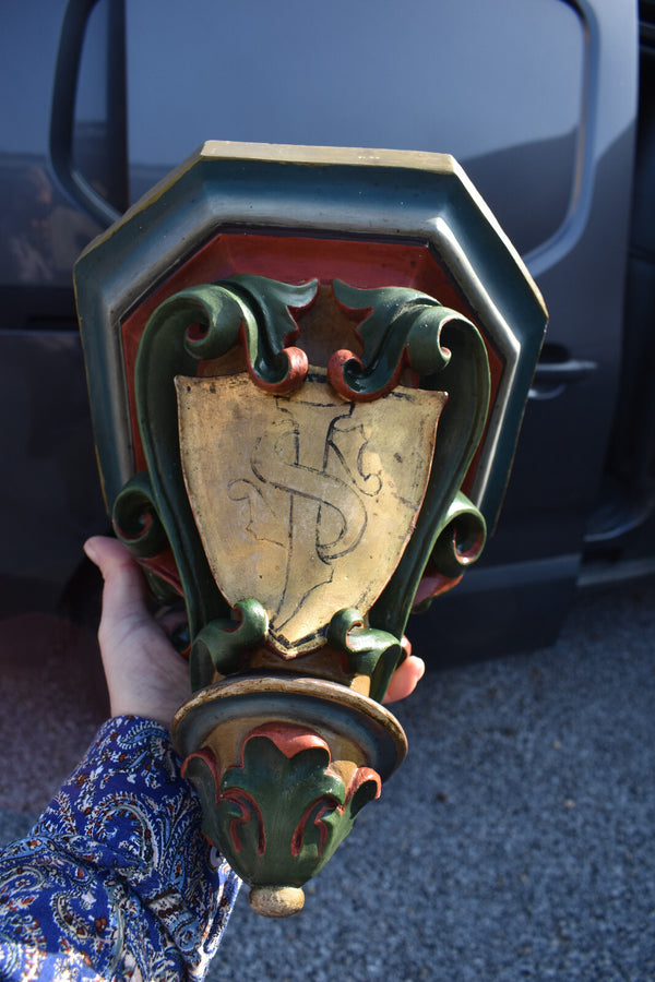 Antique Rococo chalk Religious church console Societas Jesu Jesuits symbol