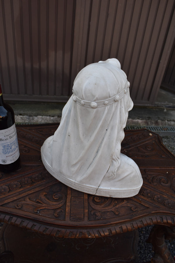 Antique 19thc Bisque porcelain bust sculpture of saint mary salome religious