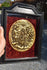 Antique religious wall plaque with bronze medaillon inside coronation mary