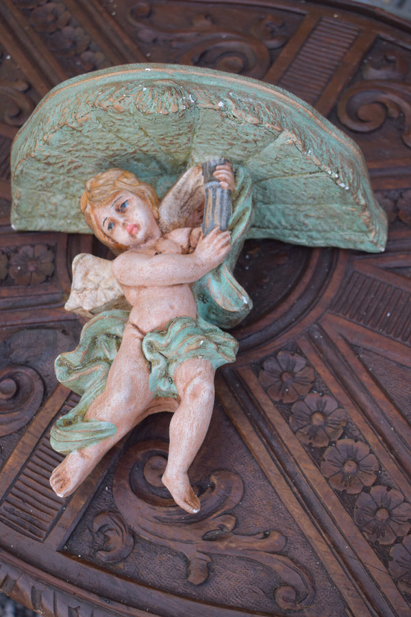 Vintage 60s chalk angel cherub wall console