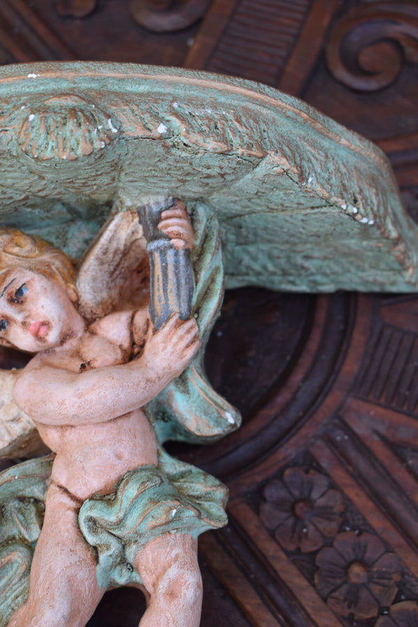 Vintage 60s chalk angel cherub wall console