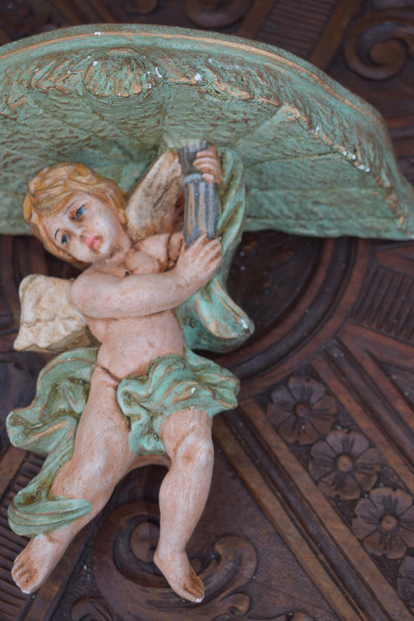 Vintage 60s chalk angel cherub wall console